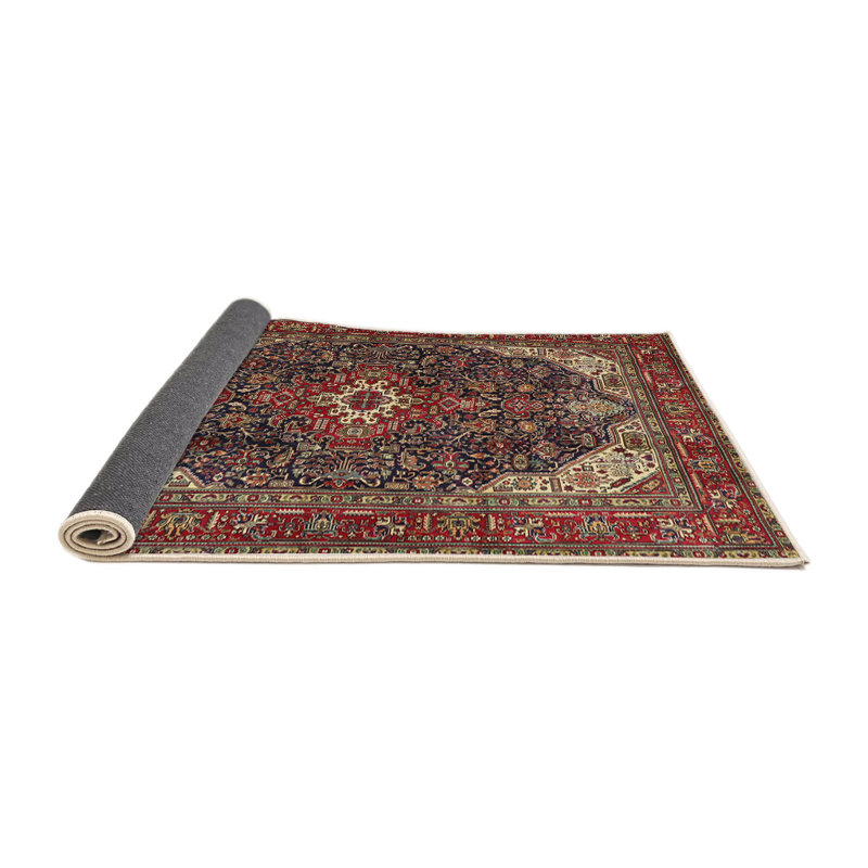 Tapis oriental rouge / beige / bleu marine, Rond 5 pi