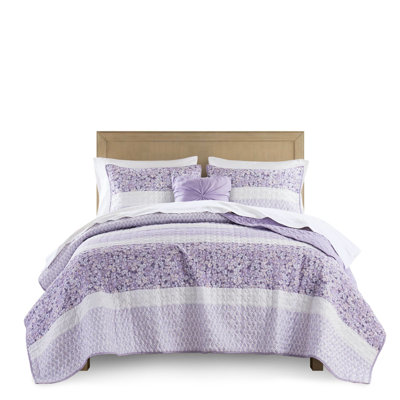 Full/queen Size Seersucker Quilt With Throw - Floral Style, Filling, Spot Cleanable 4 Pcs Designs, Filled And Pillow