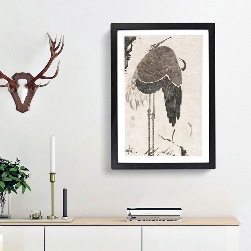 Crane by Ito Jakuchu - Framed Print, 65cm H x 48cm W x 2cm D, Black Framed