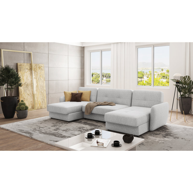 Modern U-Shape  Corner Sofa with Sleeping Function And Storage, Silver