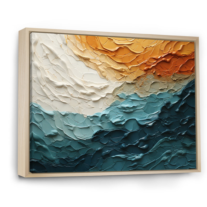 Collage bleu sarcelle orange océan Essence, H 12 po x l 20 po x P 1 po, Cadre flottant érable