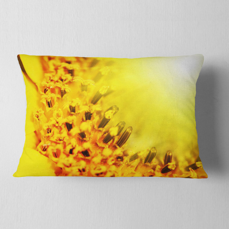Gros plan d'un tournesol jaune vif - Coussin décoratif à imprimé floral, Rectangulaire, 12 po x 20 po