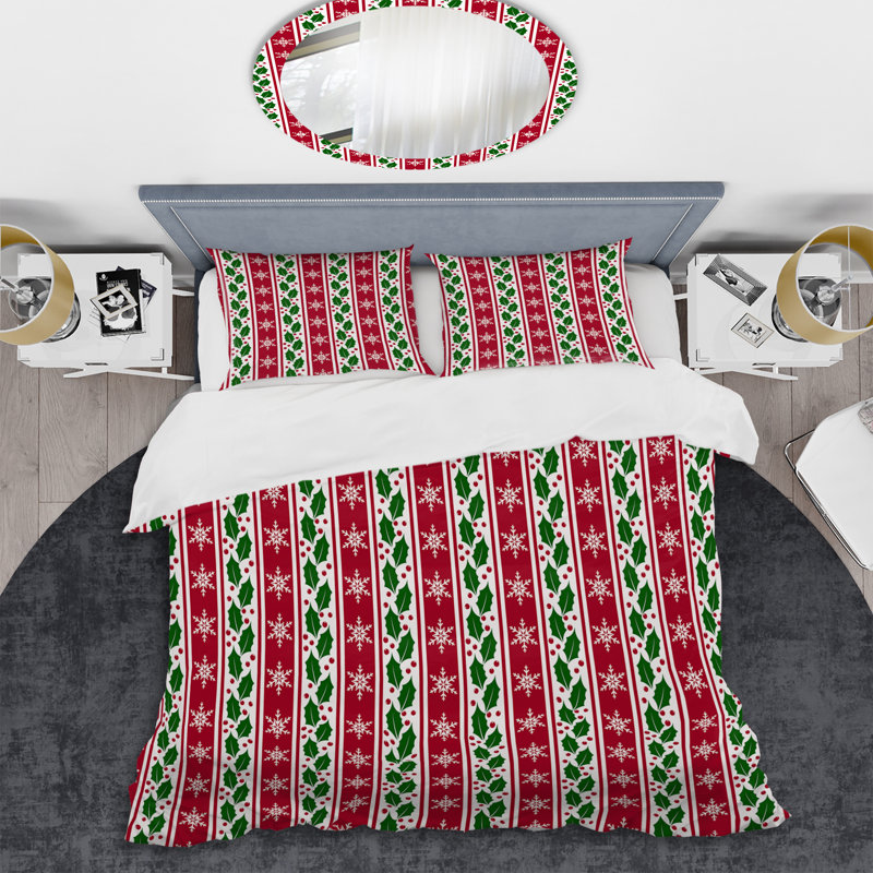 Motif à rayures vertes et rouges - Ensemble de housse de couette abstrait - Microfibre de polyester