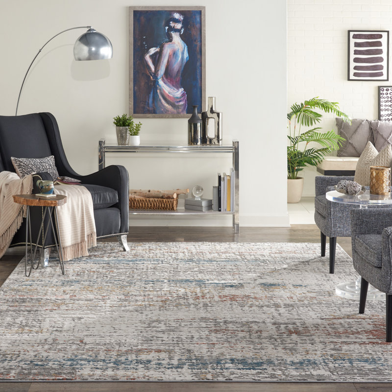 Piazza Abstract Gray Area Rug, Rectangle 5'3" x 7'3"