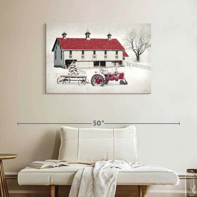 Grange de Noël rouge et blanche, H 26 po x l 39 po