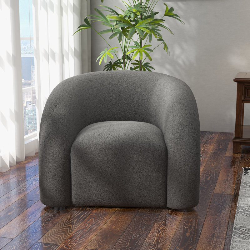 Fauteuil demi-tonneau pivotant rembourré Coyle, Polyester gris, 1