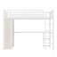 Structure de lit mezzanine grand format avec garde-robe intégrée, lit mezzanine en métal avec bureau et tablettes de rangement, grain de bois blanc