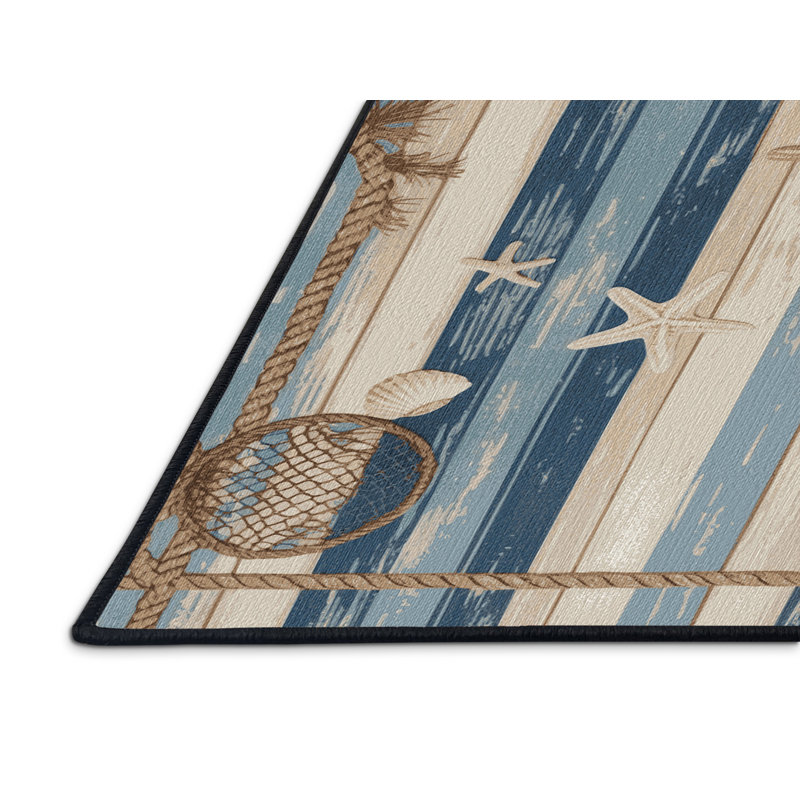 Washable Beach Bungalow Coastal Area Rug, Runner 2' x 4'