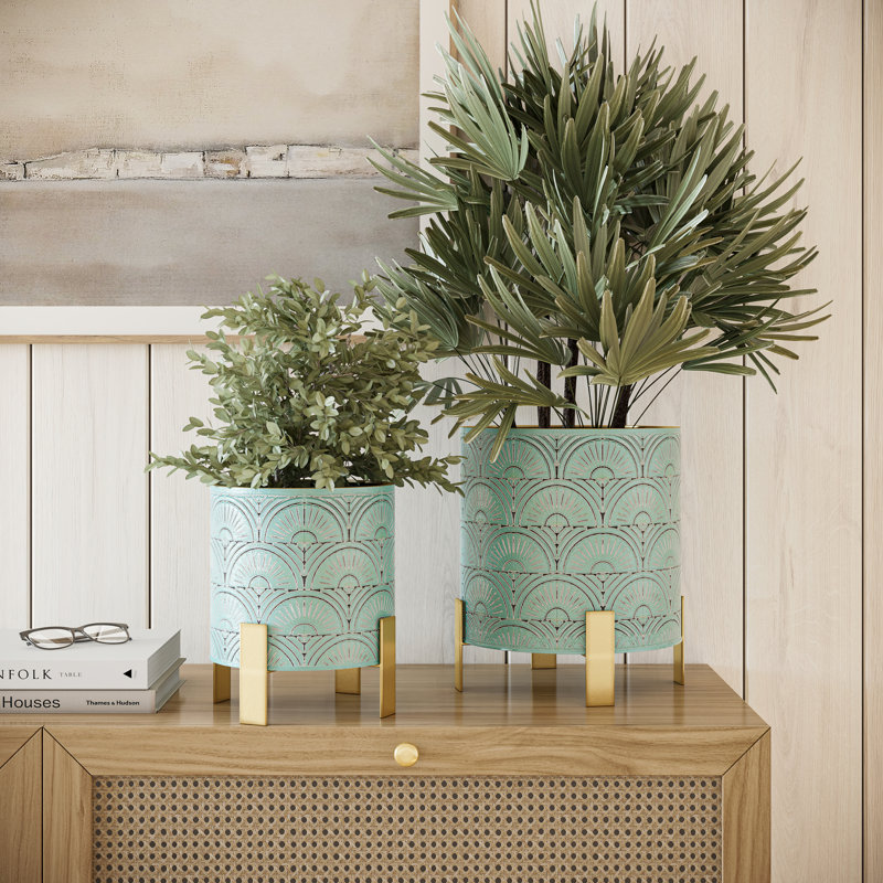 Sadie Glam Indoor Metal Pot Planter 4-Leg Metal Base - Set