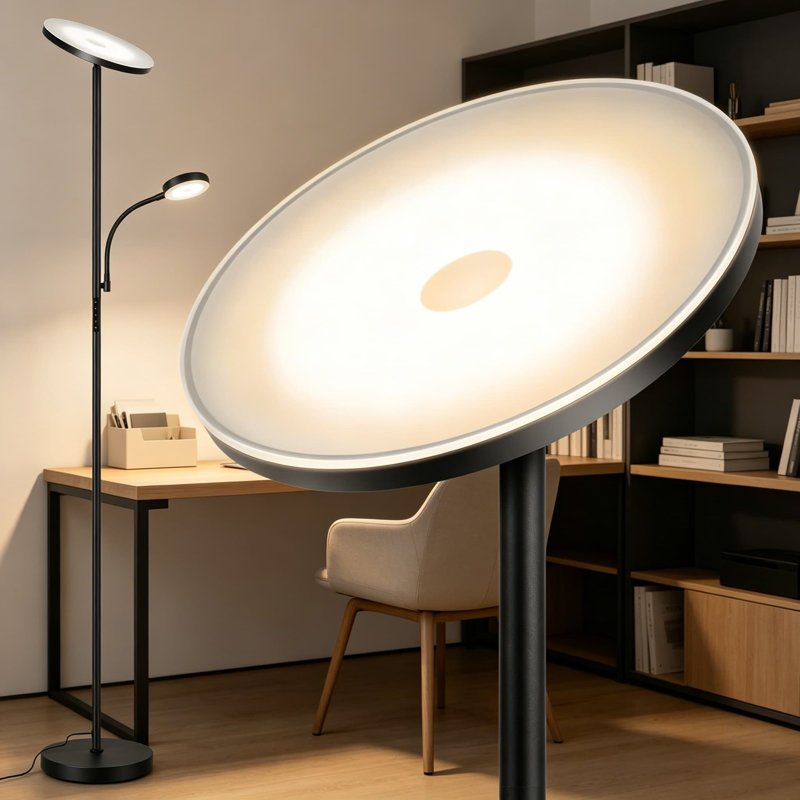 Lampe sur pied à DEL à intensité variable avec deux têtes de lumière, 4 températures de couleur et télécommande - torche 2400LM et lampe de lecture réglable 400LM pour le salon, la chambre à coucher ou le bureau