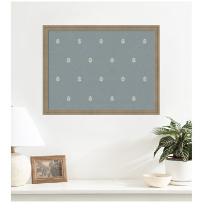 Kate and Laurel Framed Fabric Pinboard Blue Botanical Block Print Printed Linen Casual Bulletin Board for Use as a Vision Board or Wall Organization