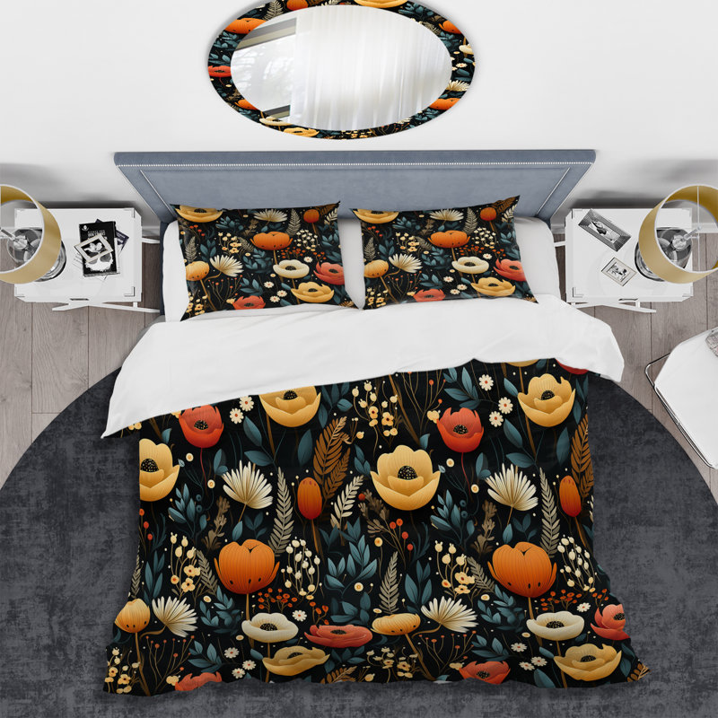 Ensemble de housse de couette Mulitcolor Bohemian Bliss Floral Pattern, Housse de couette simple + 1 taie décorative stan