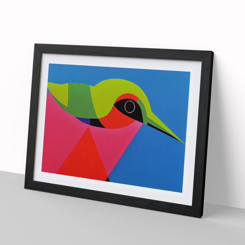 Edgy Abstract Hummingbird - Single Picture Frame Print, Black Framed, 46cm H x 64cm W x 2cm D