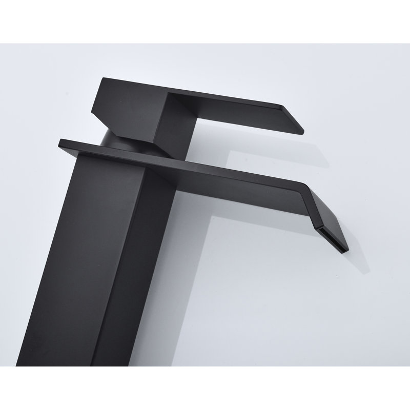 Robinet de lavabo de salle de bain à une poignée et cascade pour évier sans trop-plein Acier inoxydable noir mat