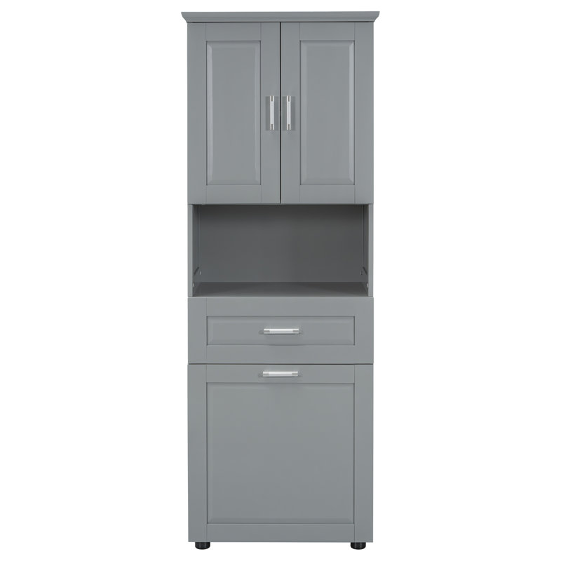 Armoire de rangement supérieure avec panier à linge inclinable, Gris