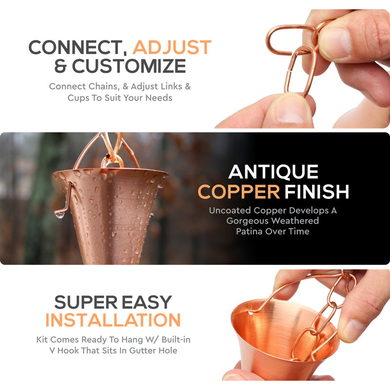 Marrgon Copper Bell Style Rain Chain with Cups - 3 Feet