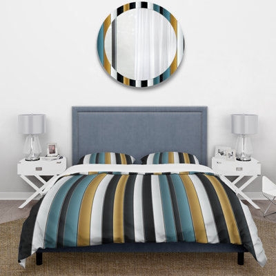 Ensemble de housse de couette vert et doré à rayures fines