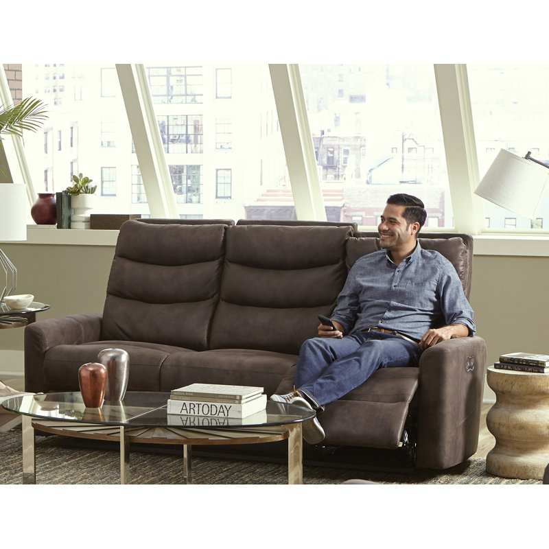 80" Round Arm Reclining Sofa, Power, Beige