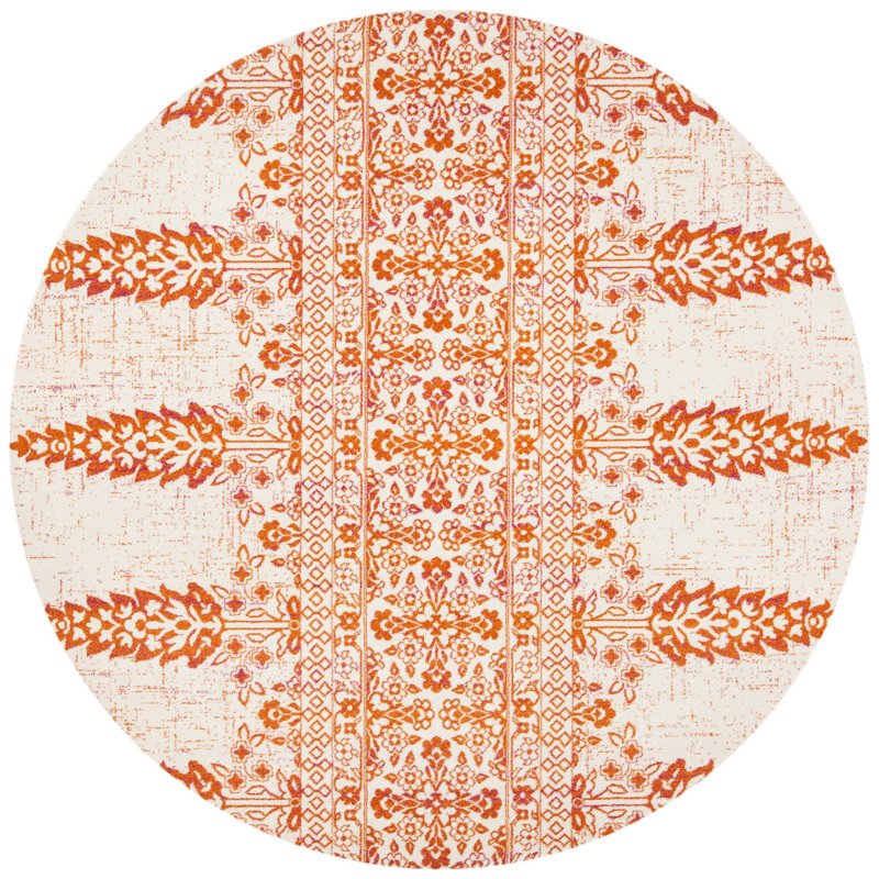 Annette Floral Ivory/Gold Area Rug, Round 6'7"