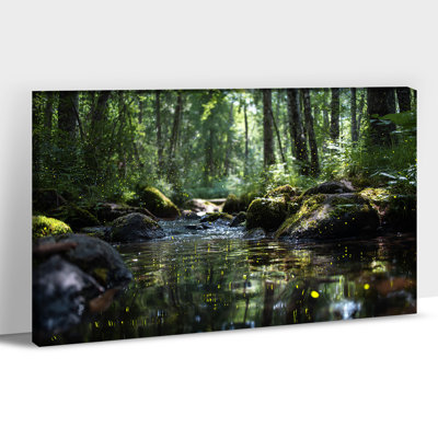Canvas Wall Art Spring Landscape Poster Gallery Wrapped Wildflowers Creek Picture Prints Rustic Countryside Canvas Painting for Living Room Bedroom Ready to Hang, 12×16 Inches