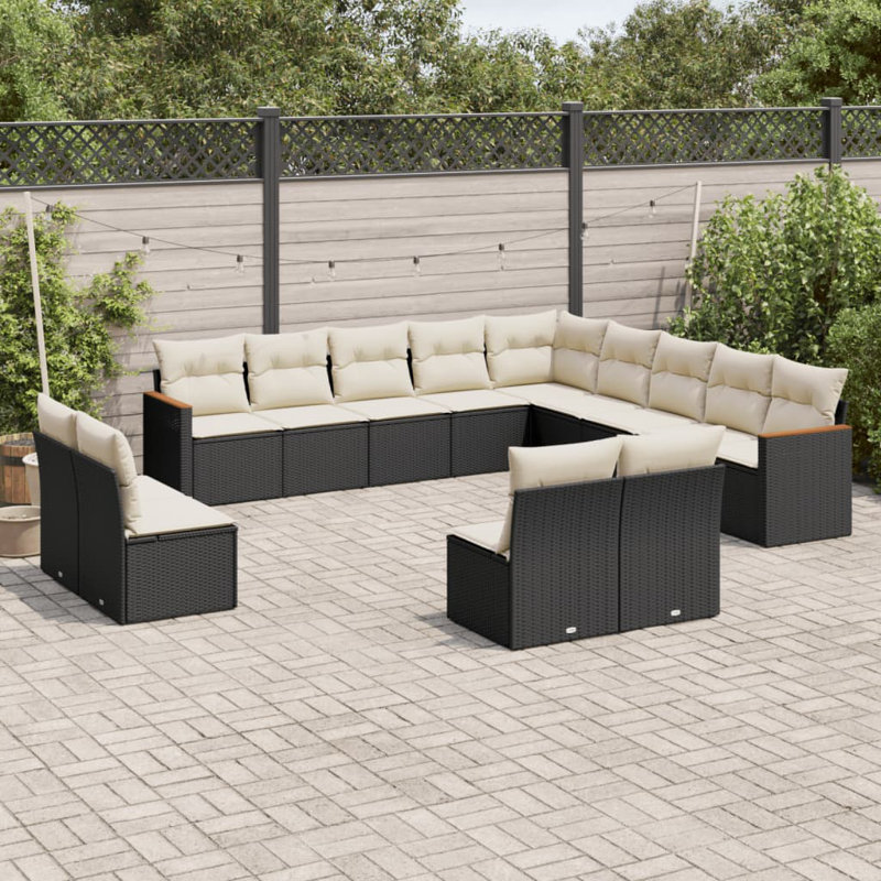 Vidaxl Garden Sofa Set Black Poly Rattan, Powder-Coated Steel