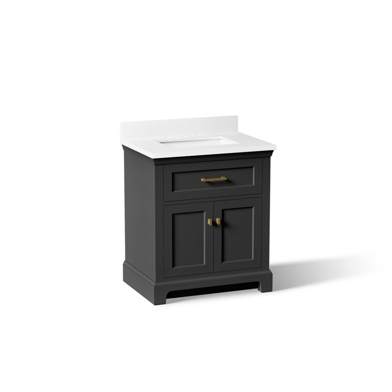 Charlemont 30 In. Bathroom Vanity Cabinet With Sink And Quartz Top, Brushed Brass, Dark Warm Gray, 30"