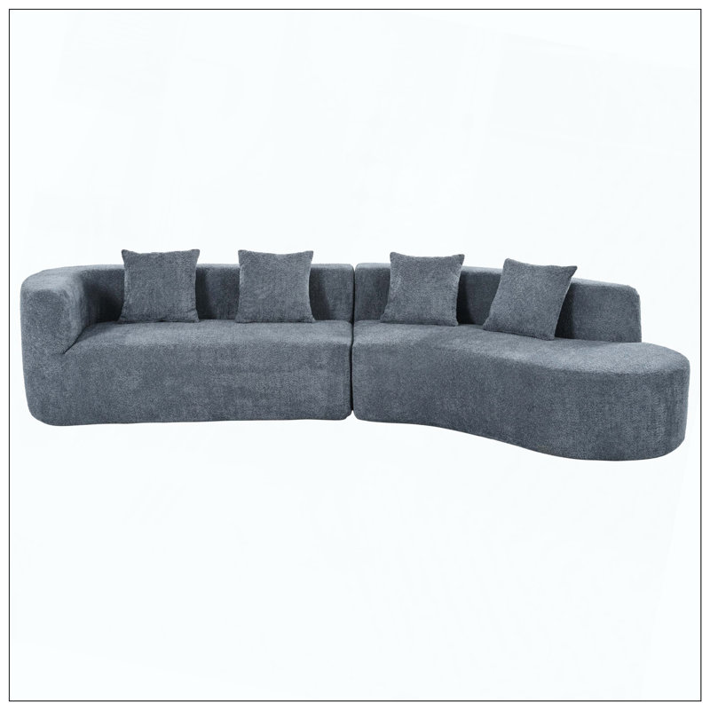 Coussin moelleux courbé moderne avec 4 coussins, Bleu très foncé
