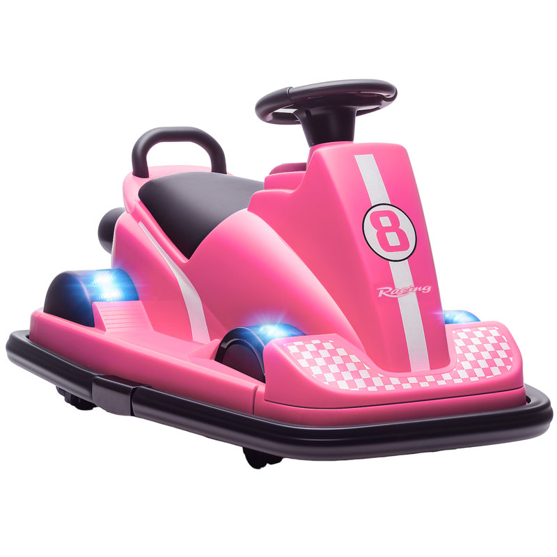 AIYAPLAY Kids Bumper Car 360° Rotation Spin Steering Wheel Control, Pink