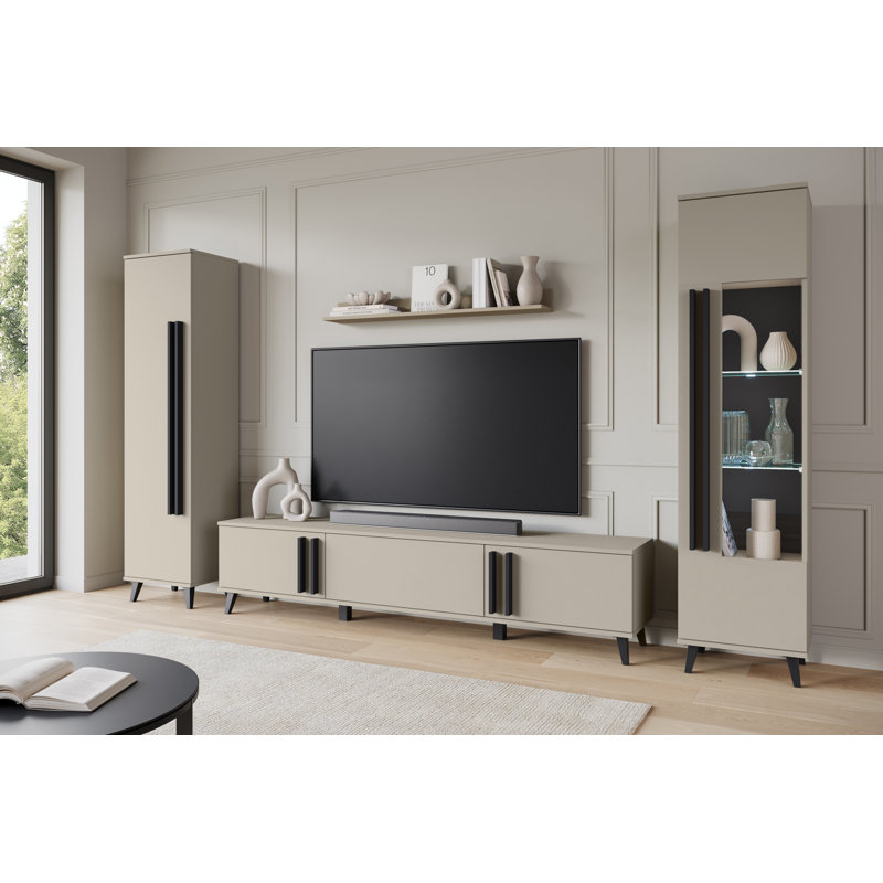 Huron Ii Wall Unit With Led Ligting In Colour: Black, Beige/Black