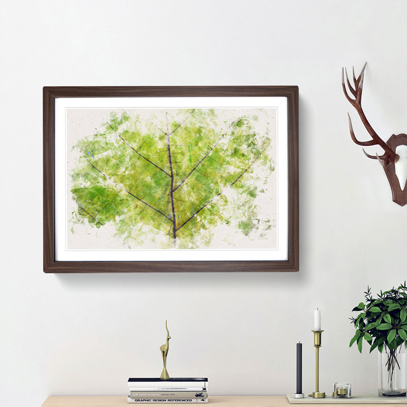 Lines of the Leaf Watercolour - Picture Frame Graphic Art Print, Walnut Framed, 62cm H x 87cm W x 2cm D