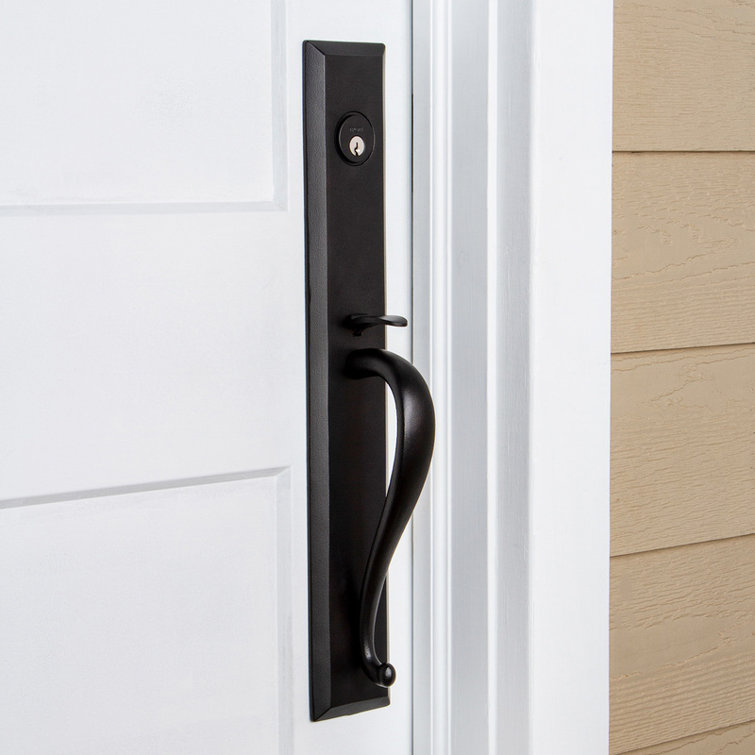 Keep One-Piece Dummy Handleset with A Grip with Keep Plate and Lance Lever in Black Iron