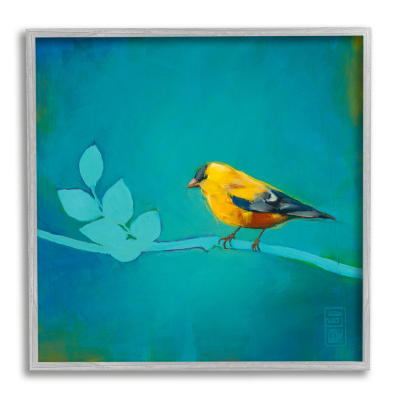 Canari avec branche abstraite par Stacy Daguiar, H 17 po x l 17 po x P 1,5 po, Estampe numérique Farmhouse