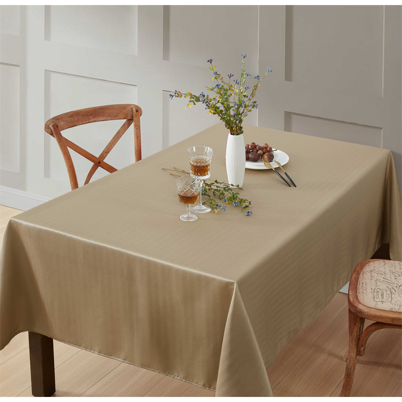 Lincoln Stripe Fabric Tablecloth, 70" Rectangle, Taupe