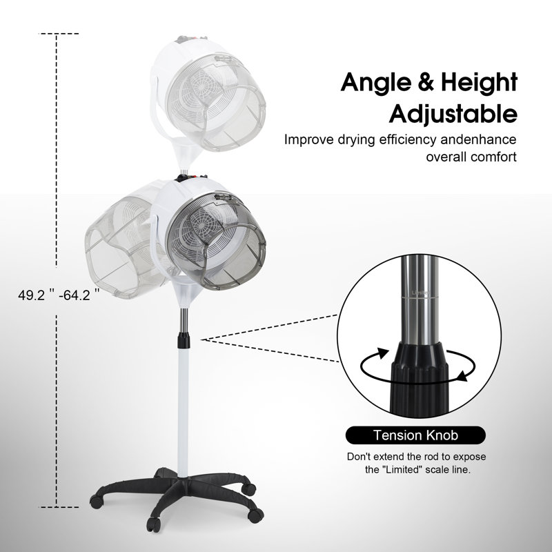 1300W Freestanding Hooded Hair Dryer with Adjustable Height, White
