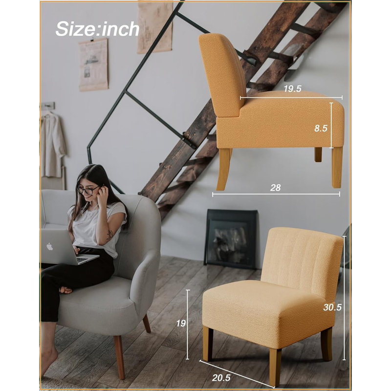 Fauteuil d'appoint sans accoudoirs en tissu pour chambre à coucher, fauteuil de coiffeuse moderne avec pieds en bois massif
