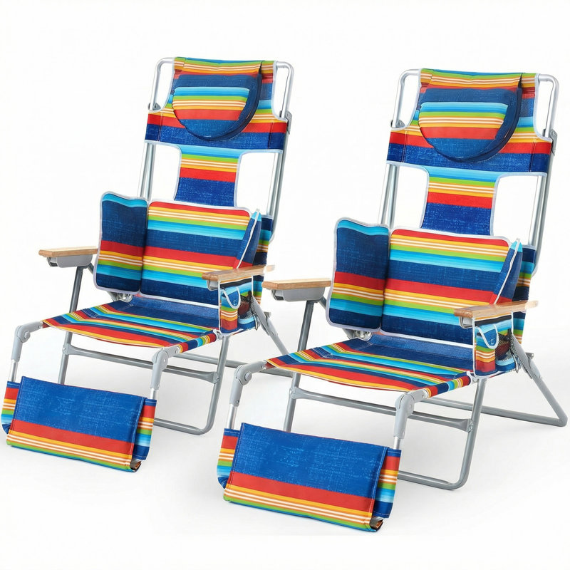 Chaise de plage pliante avec sac à dos avec parasol réglable, dossier et repose-pieds, fauteuil de bronzage inclinable pour la plage