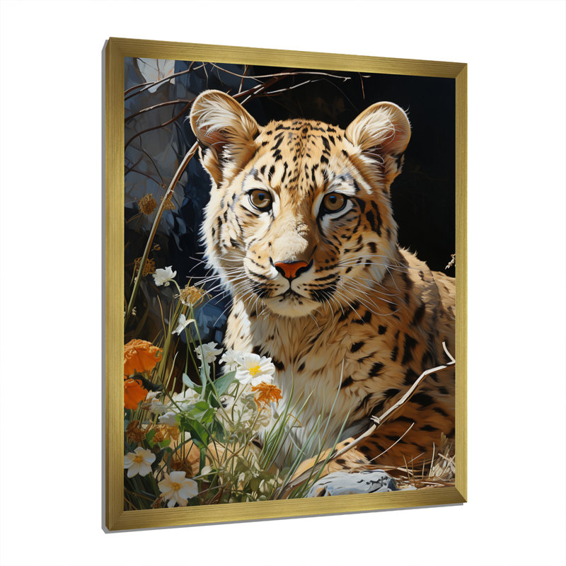 Charlonda Leopard Elegance Pastoral sur toile, H 40 po x l 30 po x P 1,5 po, Cadre photo doré