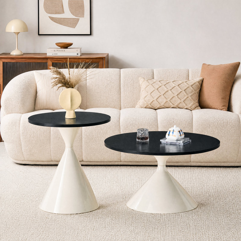 Living Room Table Set, Cream, Black