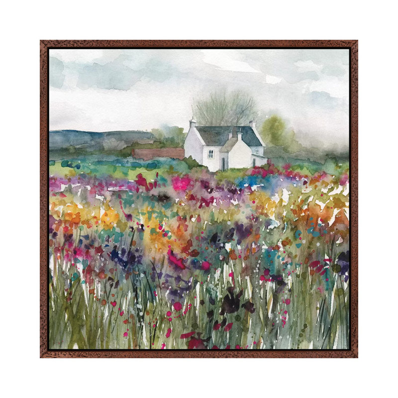 Wildflower Cottage by Carol Robinson - Wrapped Canvas Painting, Classic Brown Wood Framed Canvas, 45.72 cm H x 45.72 cm W