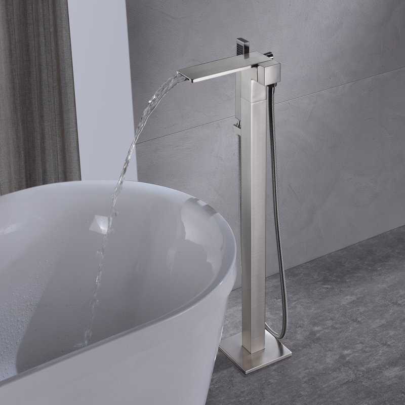 Robinet de baignoire romaine fixé au sol, Nickel brossé