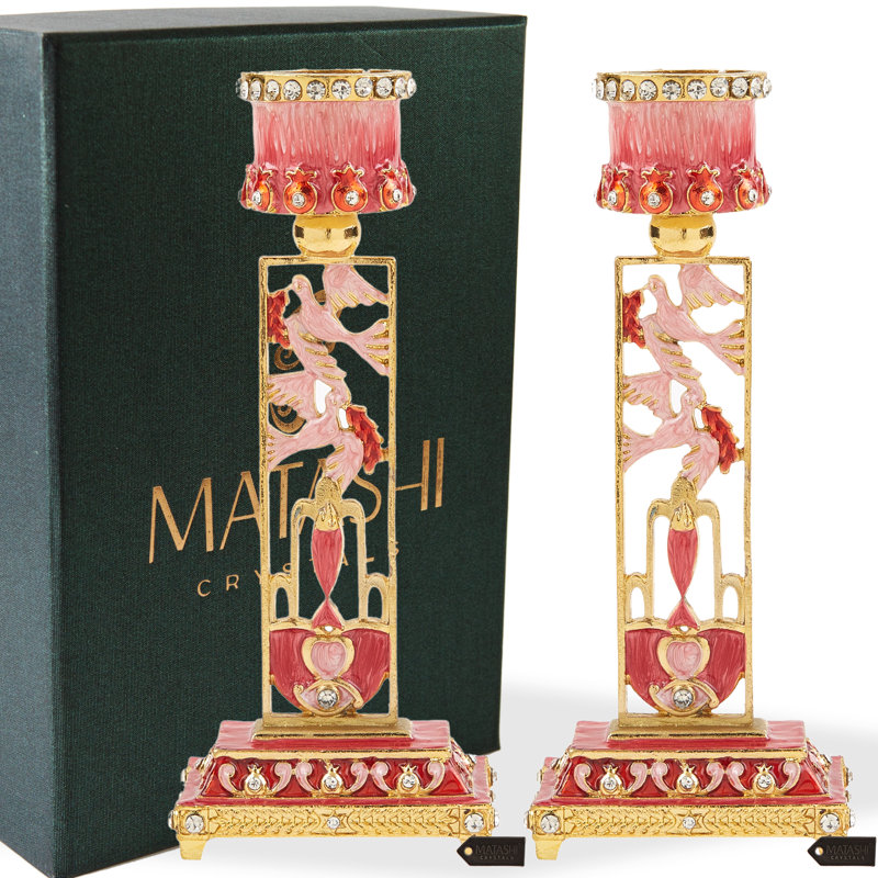 5.9'' H Pewter Tabletop Candlestick, Red