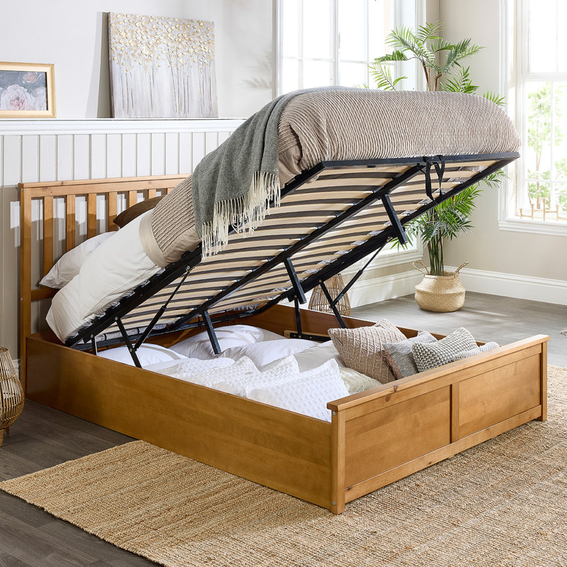 Alliviah Wooden Ottoman Bed - Shaker Style Solid Wood Storage Bed, UK Small Double - 120 x 190cm, Natural