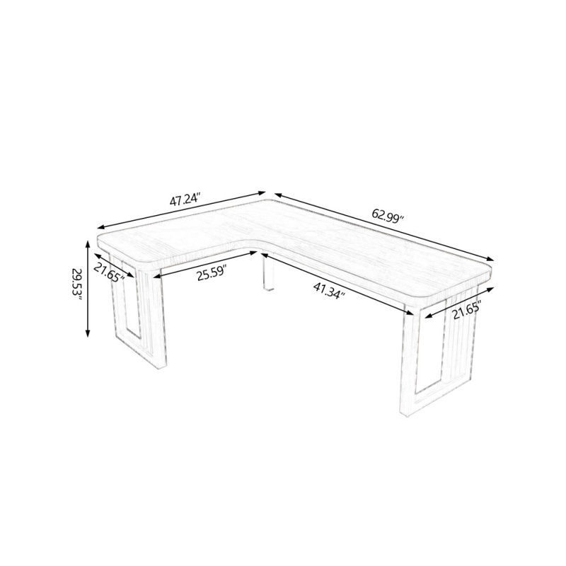 Tan Rectangular Solid Wood desks, 29.53"H x 62.99" W x 47.24" D, Left Hand Return