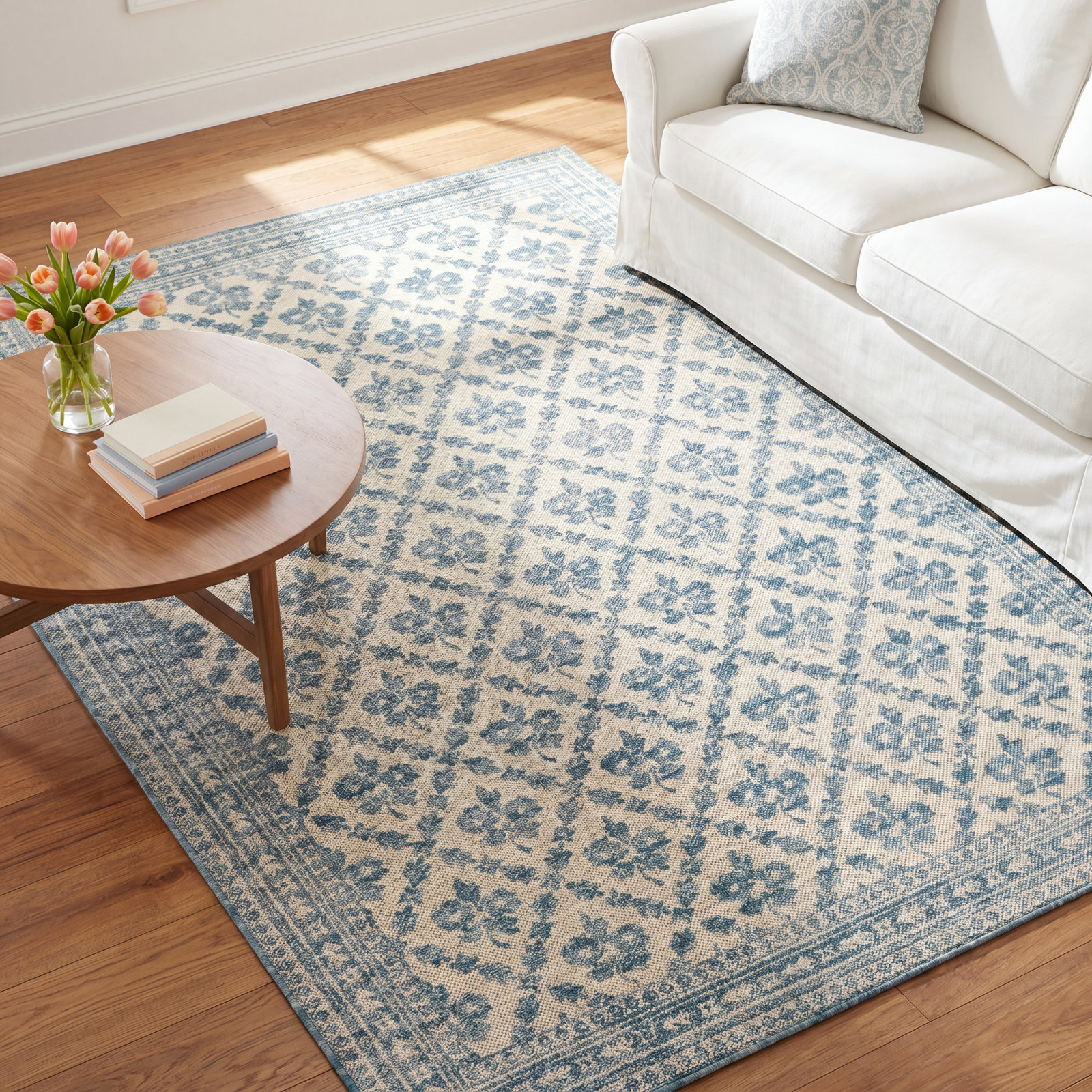 Anders Blue Floral Wool Rug, Rectangle 7'9" x 9'10"