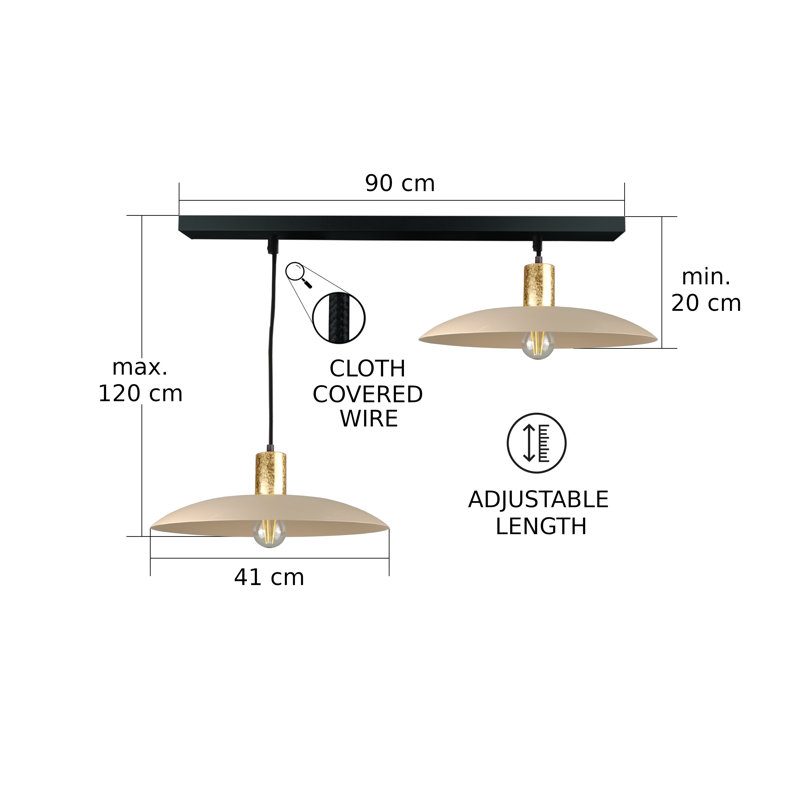 2 - Light Matte Black Dome Pendant, Gold/Latte