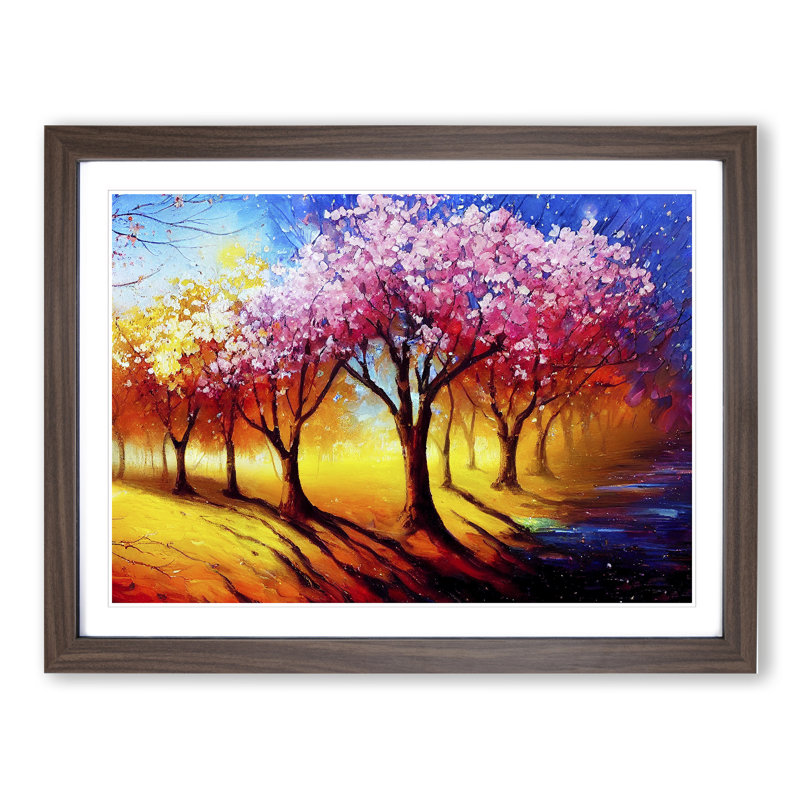 Cherry Blossom Tree Park Vol.3 - Single Picture Frame Painting, 34cm H x 46cm W x 2cm D, Walnut