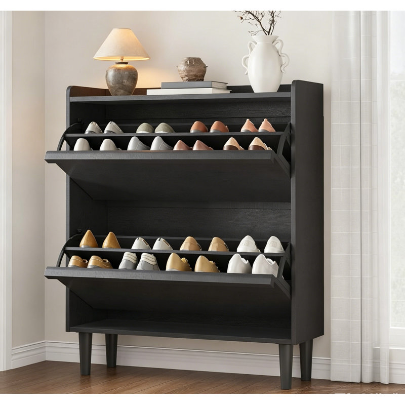 18-40 Pair Shoe Storage Cabinet With 2/3/4/6 Flip Drawers, Black