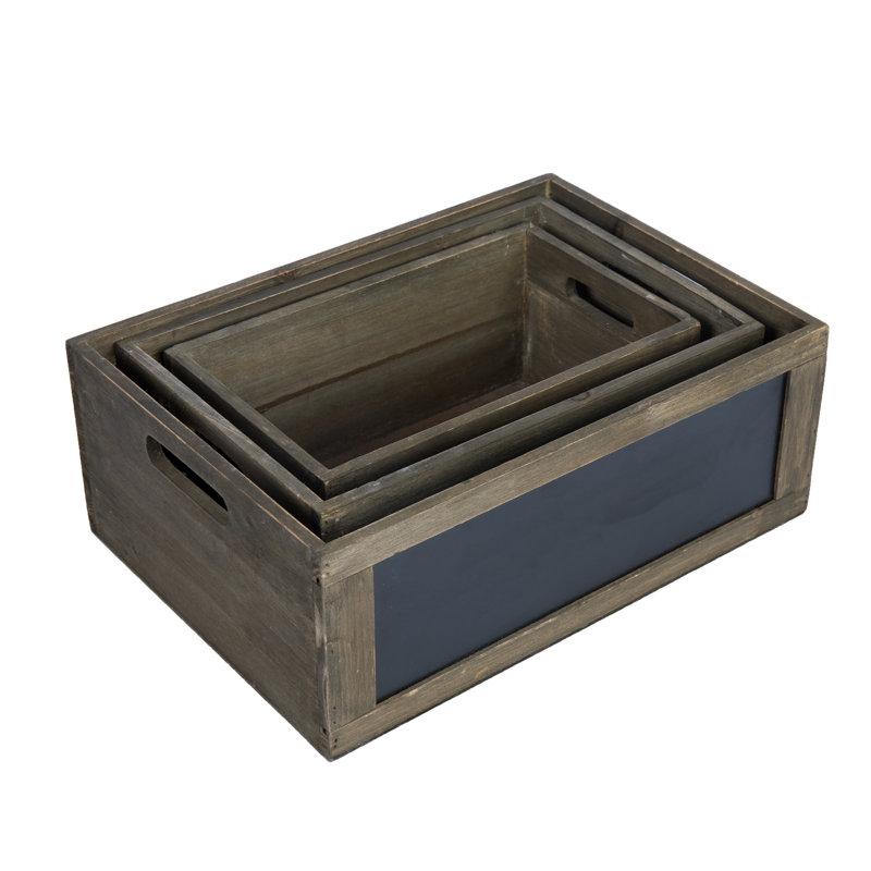 Solid Wood 3 Pieces Decorative Bin Set