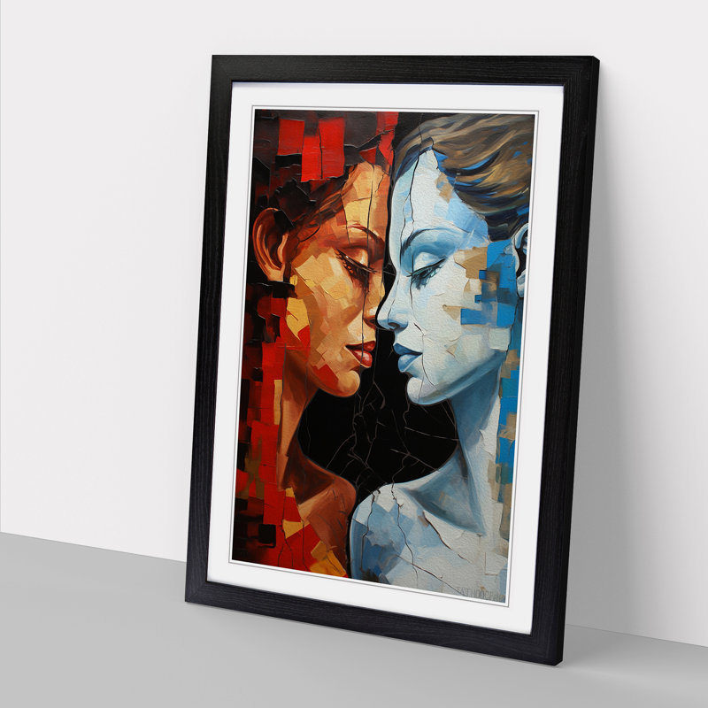 XYZ-FRM-V1223-6326 Two Women in Love Hard Edge Painting 1 Piece Single Picture Frame Wall Art, 46cm H x 34cm W x 2cm D, Black