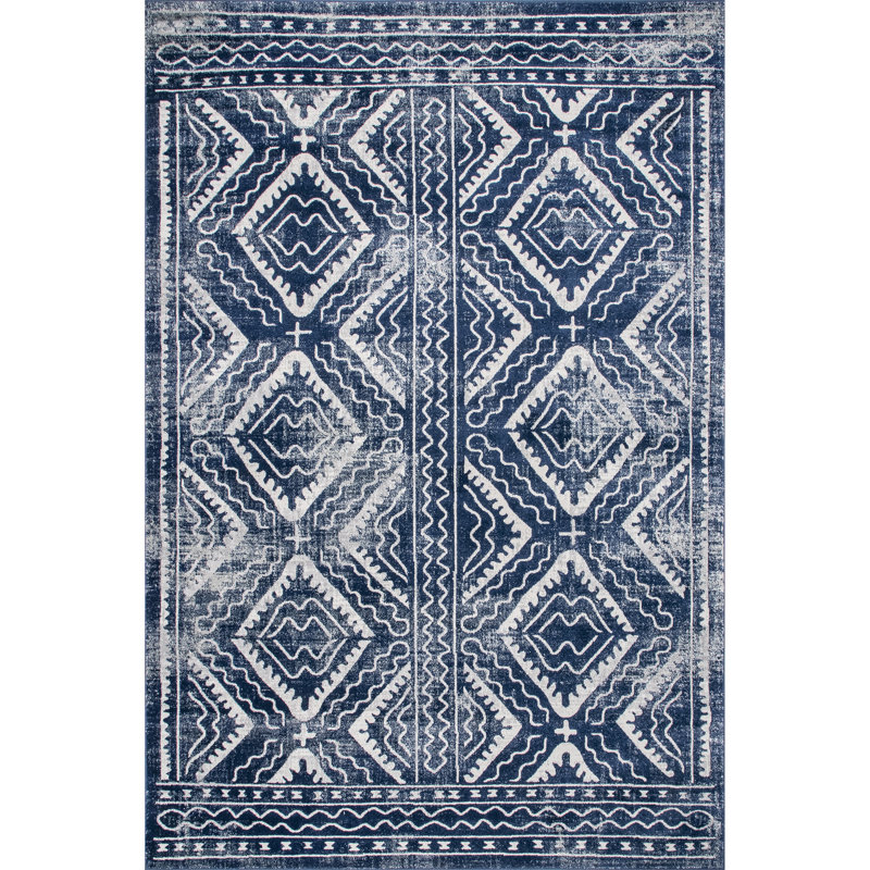 Tapis géométrique bleu / ivoire, Rectangle 9 pi x 12 pi